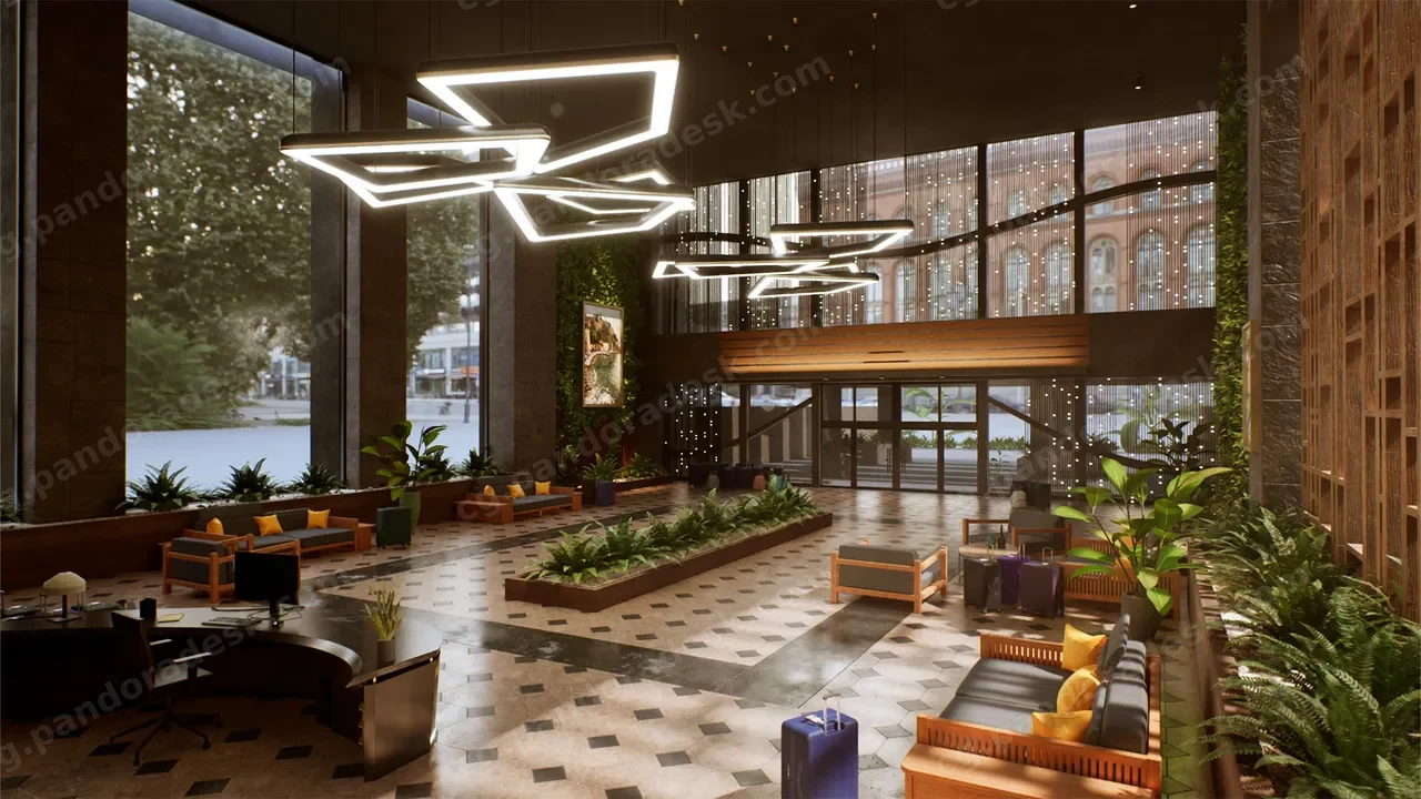 酒店大堂环境(汽车旅馆大堂休息区接待处)Hotel Lobby Environment