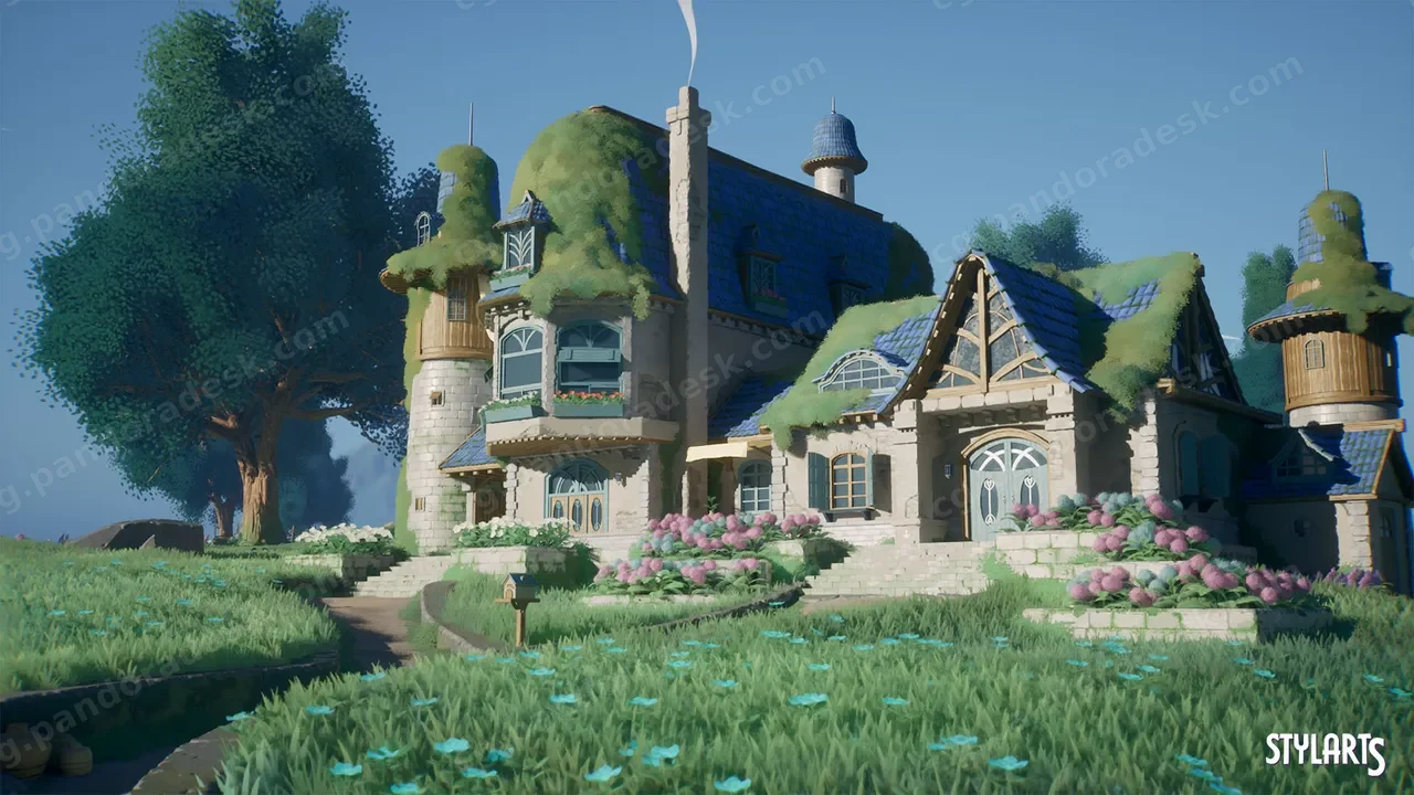 山坡上的城堡-Stylized Azure Hillside