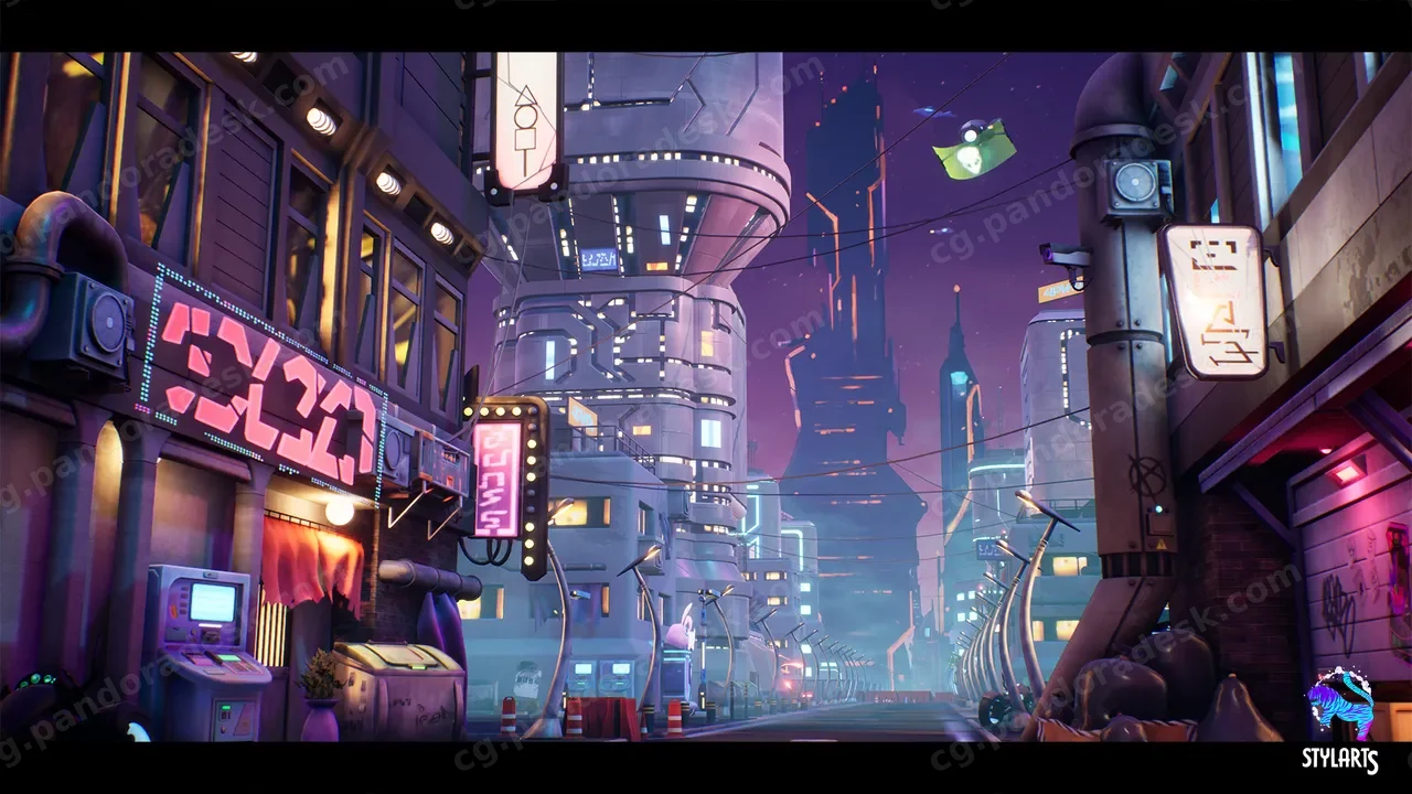 赛博朋克街道 Modular Stylized Cyberpunk Street