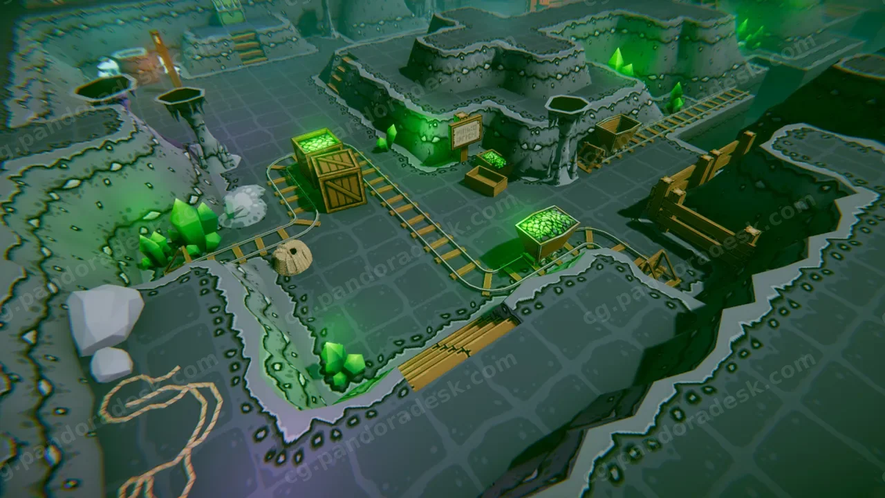 复古低多边形模块化像素艺术地牢套件 - Deepstone Caves - Retro Lowpoly Modular Kit for Pixel-Art Dungeons