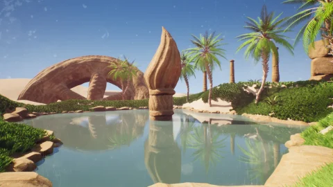 古老的沙漠绿洲神庙废墟-Ancient Desert Oasis Temple