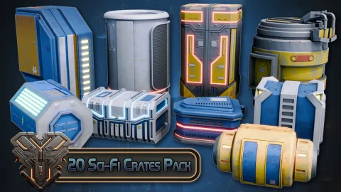 大型风格化科幻原型包 - Blender & Unreal Engine Massive Stylized Sci-Fi Crate Pack