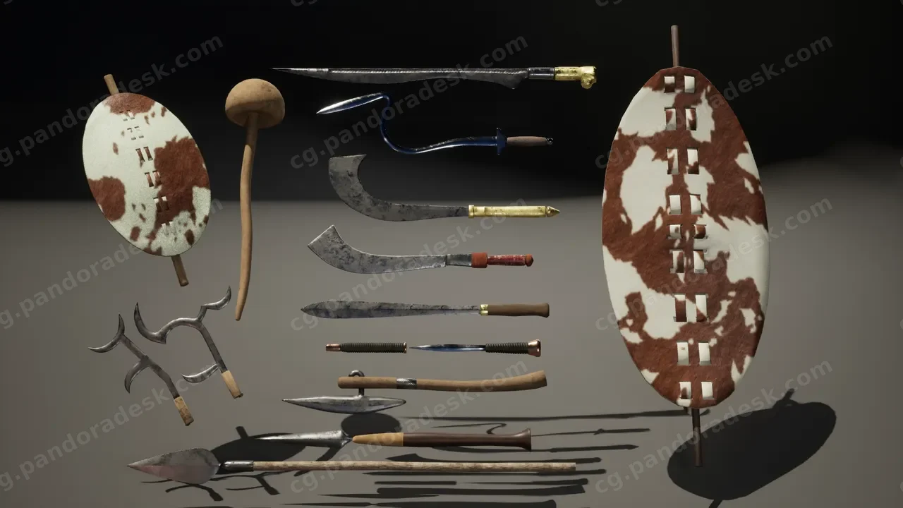 非洲武器匕首曲剑斧矛投掷武斧头 African Weapon Pack