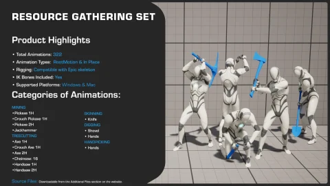 资源收集单手双手工具动画 - Resource Gathering Set