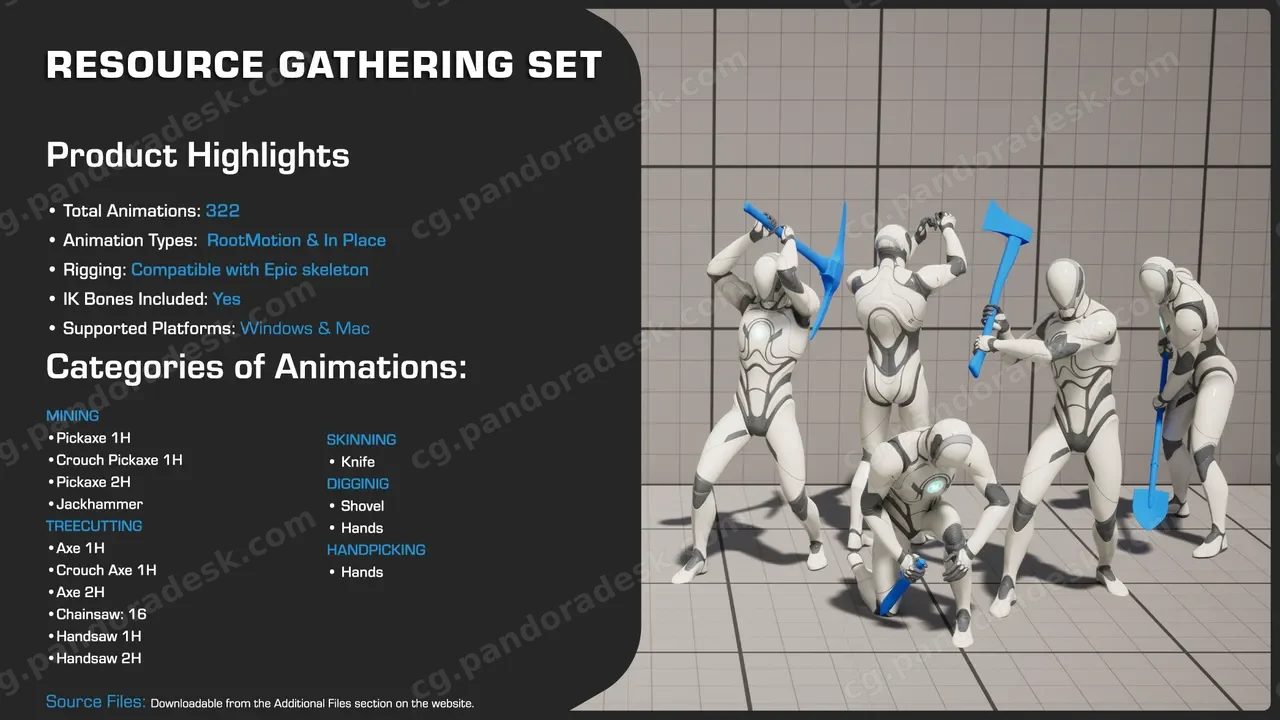 资源收集单手双手工具动画 - Resource Gathering Set