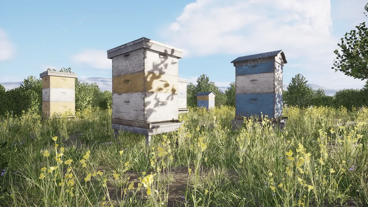 蜂巢蜂箱UE5环境养殖地建筑自然景观 Beehives Modular Pack