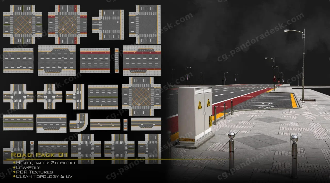 道路资源套装01 低多边形游戏可用模型 Road Pack Set 01LowPolyGameReady