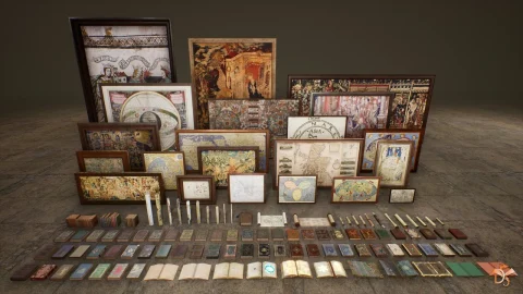 中世纪书籍 卷轴 绘画作品 - Medieval Props: Books, Scrolls, Paintings