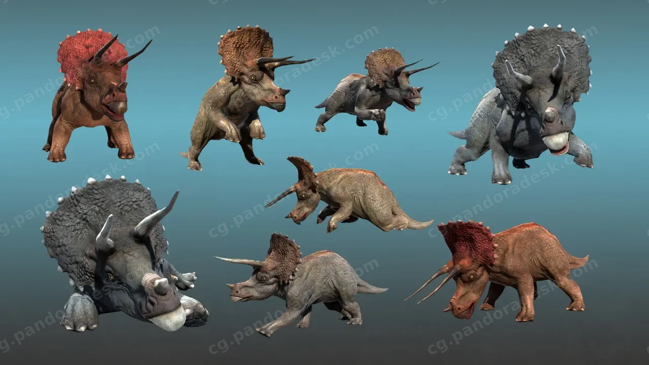 侏罗纪三角龙恐龙暴龙角色模型 Dinosaur - Triceratops