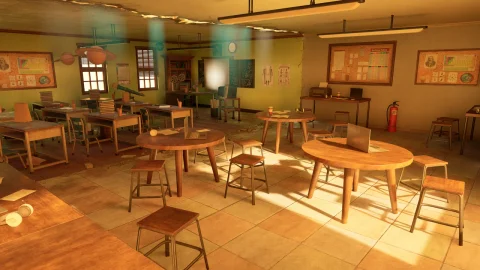 复古现代风格的教室内部环境 Retro Modern Classroom Interior Environment
