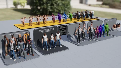 风格化的男性与女性 - 含资源与用户界面 Stylized Males and Females - with assets and UI