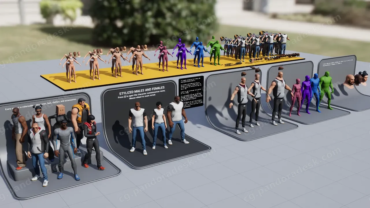风格化的男性与女性 - 含资源与用户界面 Stylized Males and Females - with assets and UI