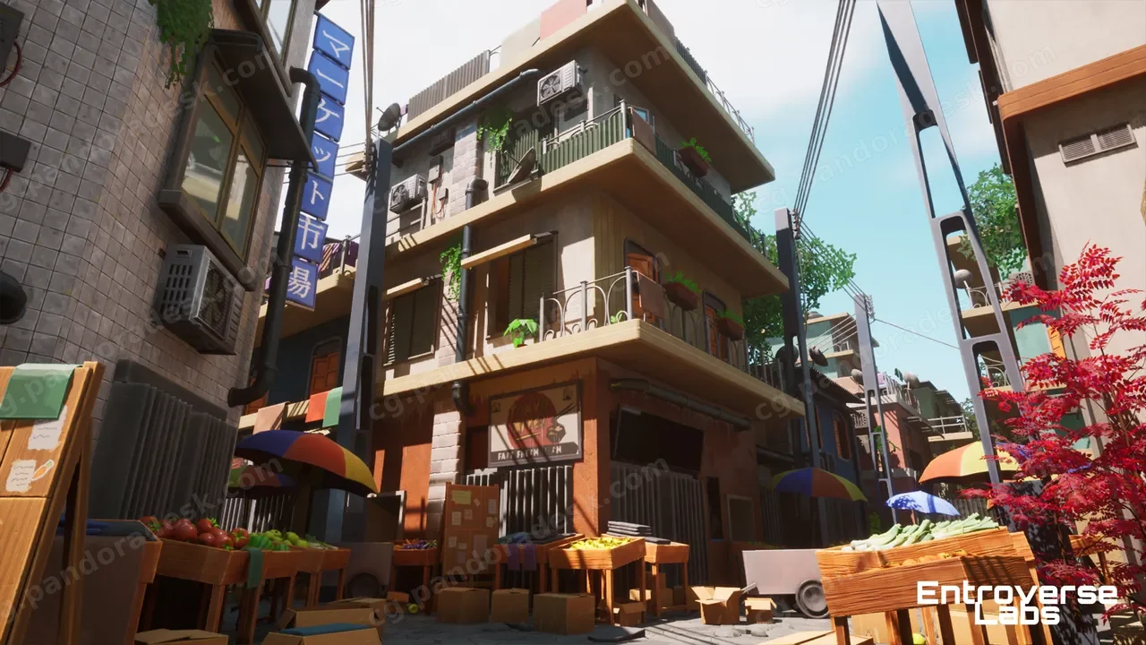 风格化的日本街头——模块化亚洲巷市包 - Stylized Japanese Street - Modular Asian Alley Market Pack