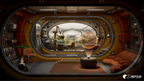 复古科幻风格研究舱环境 Retro Sci-Fi Research Cabin Environment