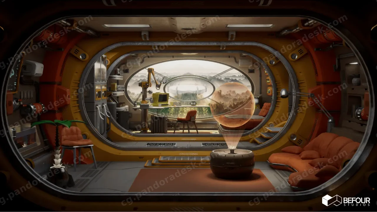 复古科幻风格研究舱环境 Retro Sci-Fi Research Cabin Environment
