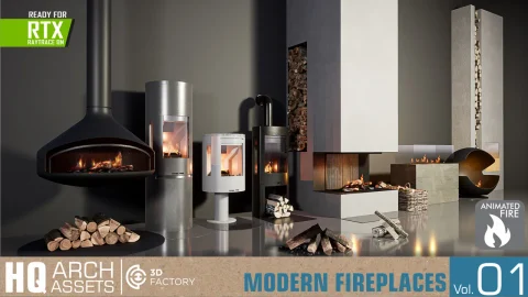 壁炉柴火木篮动画模型-HQ Fireplaces Vol. 1