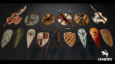 中世纪/维京武器和盾牌套装（18件） - Medieval / Viking Weapons and Shields Set (18 Pieces)