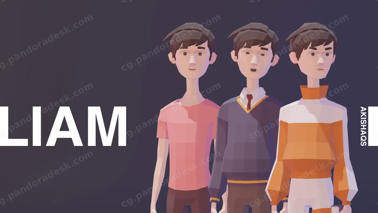 卡通多边形男孩人物角色-Liam - Lowpoly Character