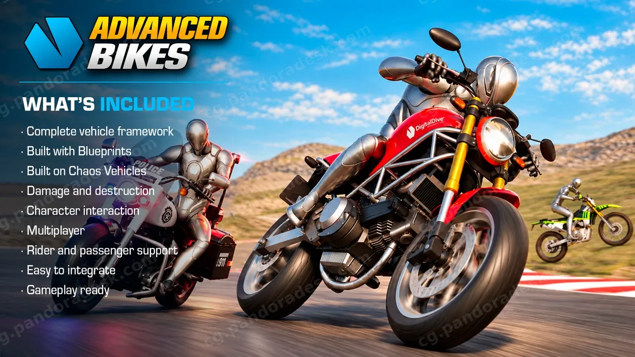 可驾驶摩托车:多人高级包-伤害和动画 - Ridable MotorBikes: Multiplayer Advanced Pack - 3 Bikes - damage & animations