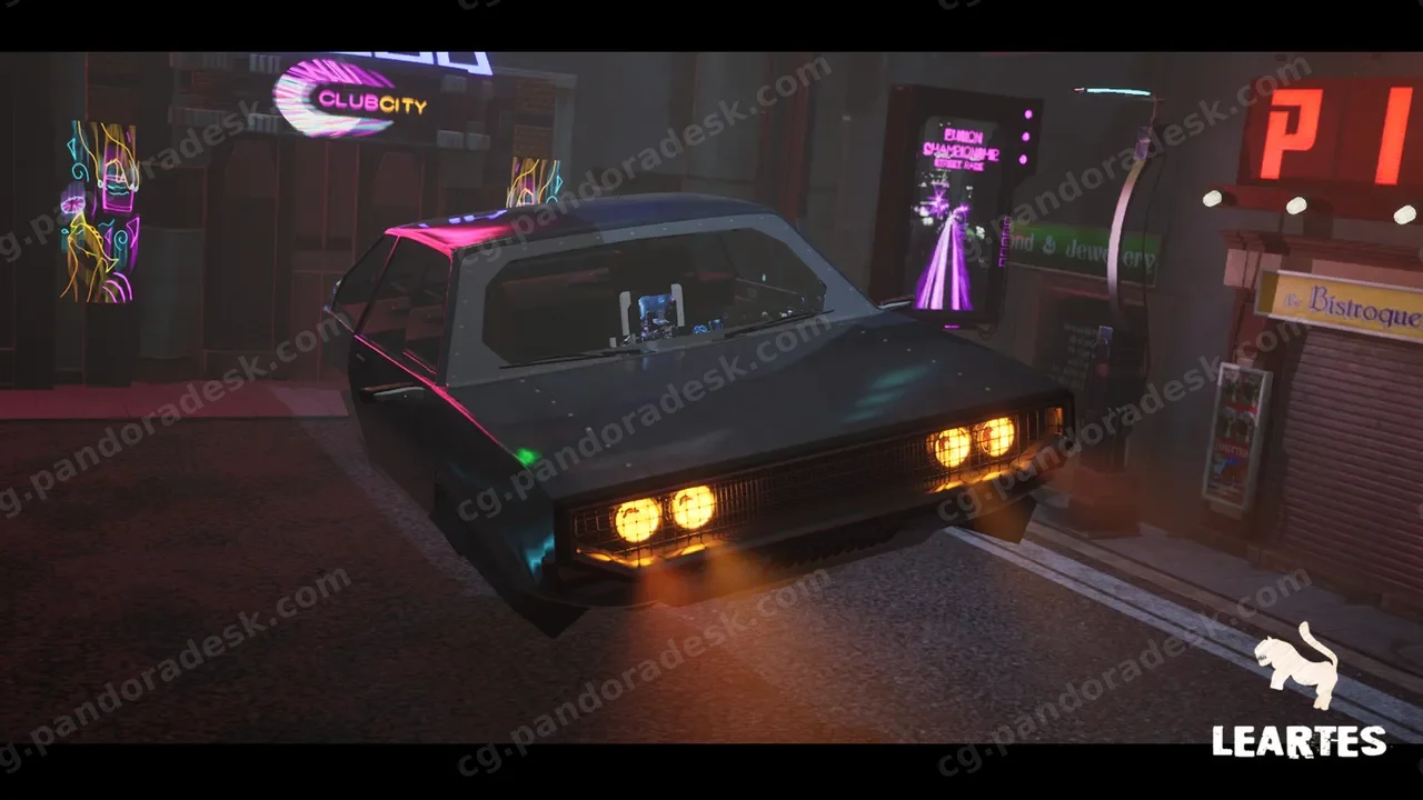可驾驶的动画复古赛博朋克悬浮车02(赛博朋克风格改装车3D)Cyberpunk Hover Car 02