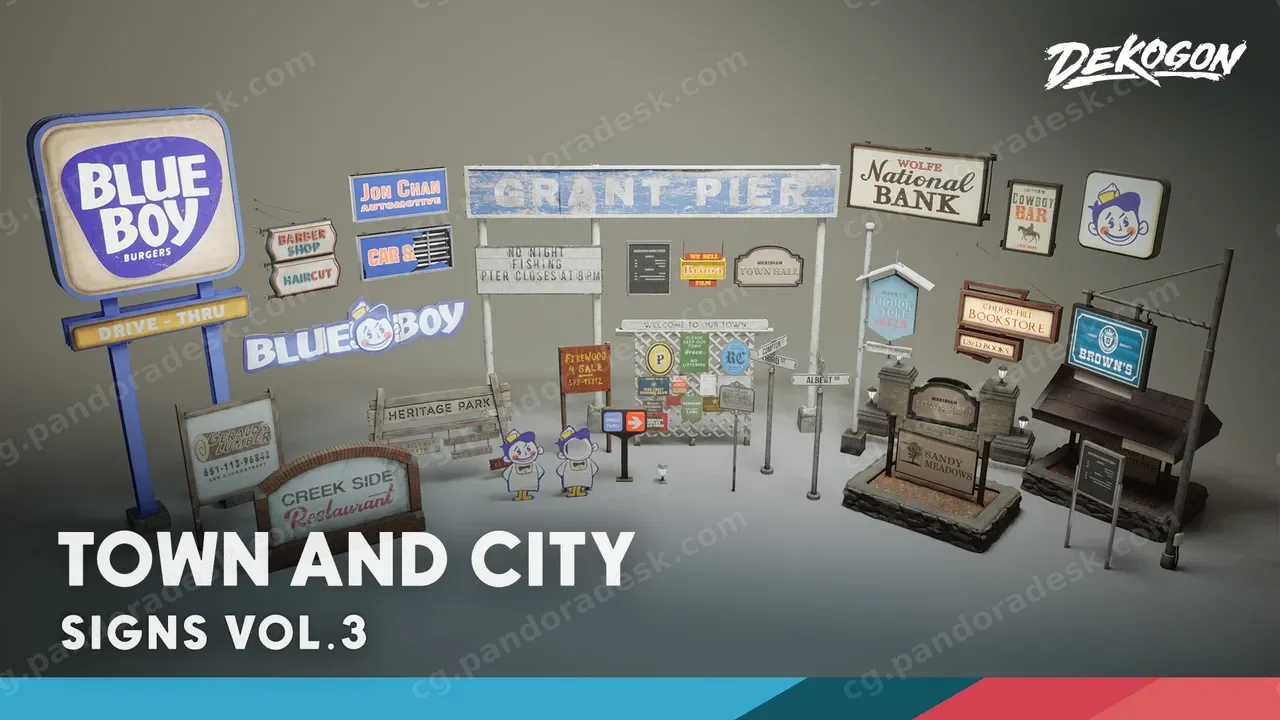 UE5.1欧美小镇广告牌路标牌匾 Signage VOL.3 - Small Town Nanite