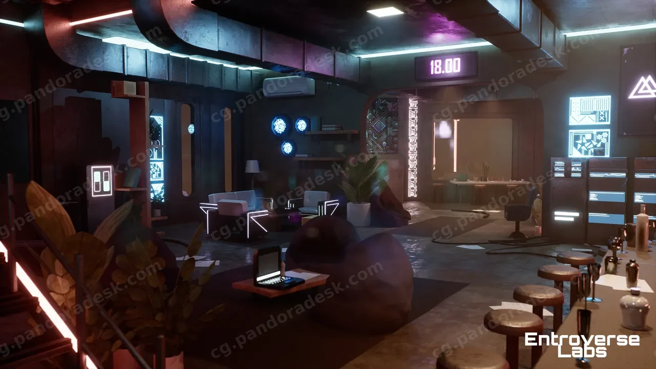 赛博朋克风格公寓室内环境 Cyberpunk Apartment Interior Environment