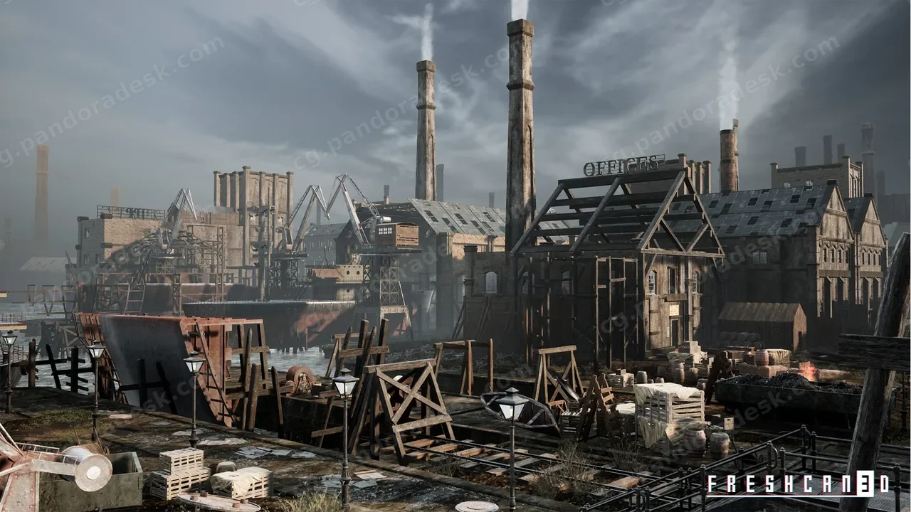 工业城市和造船厂-Old Industrial City and Shipyard with Factory Interiors