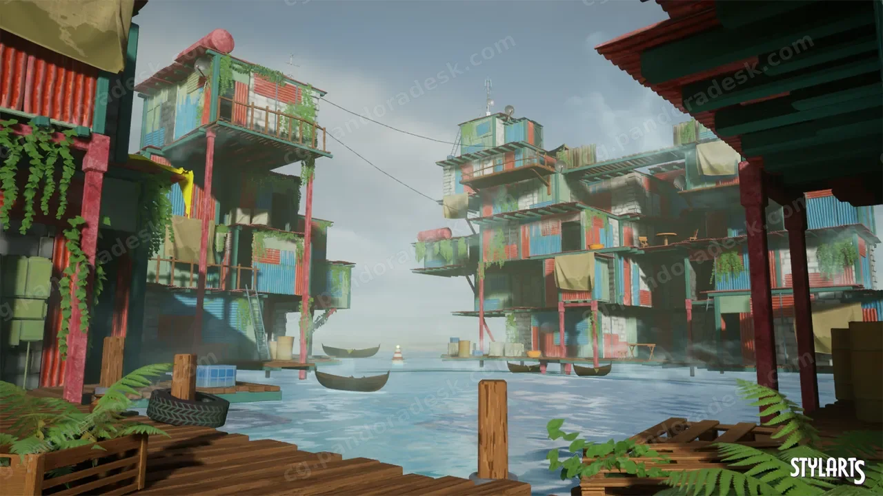 风格化漂浮贫民窟 - Stylized Floating Slums ( Stylized Floating Floating Abandoned City City 3D )