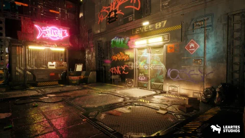 赛博朋克屋顶市场环境 - Cyberpunk Rooftop Market Environment