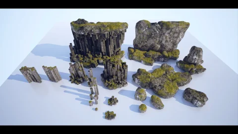 玄武岩柱和岩石 - Basalt Columns and Rocks 21 Types - AssetKit PBR
