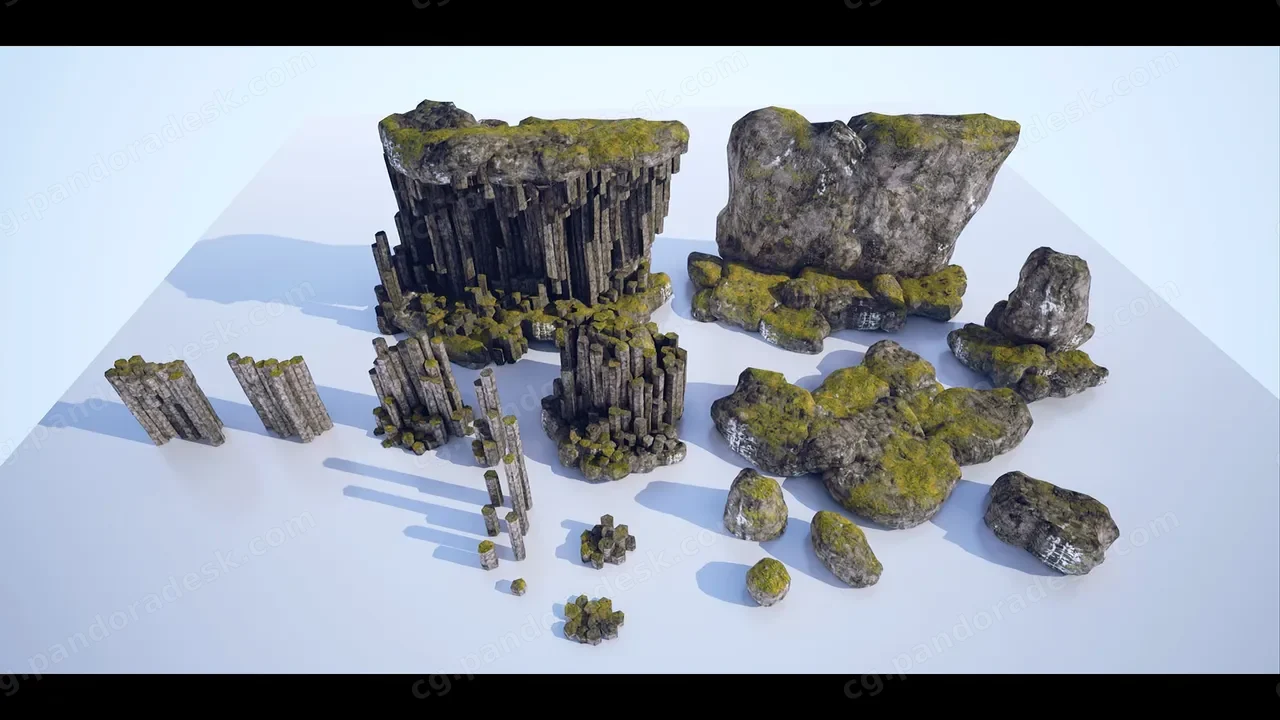 玄武岩柱和岩石 - Basalt Columns and Rocks 21 Types - AssetKit PBR