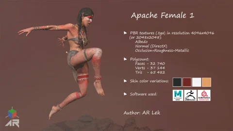 阿帕奇原始部落女战士游戏角色模型 Apache Female 1