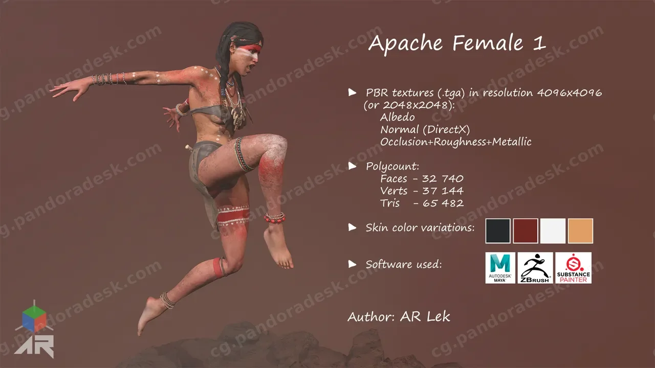 阿帕奇原始部落女战士游戏角色模型 Apache Female 1