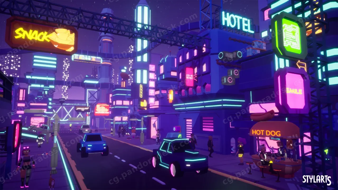 风格化赛博朋克城市 - Stylized Lowpoly Cyberpunk City