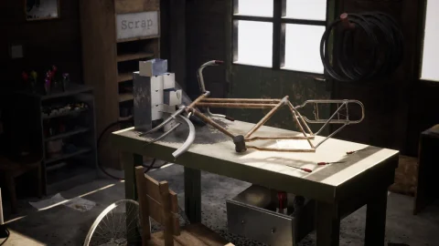 自行车修理维修工坊工具木屋内部场景-Bike Repairing