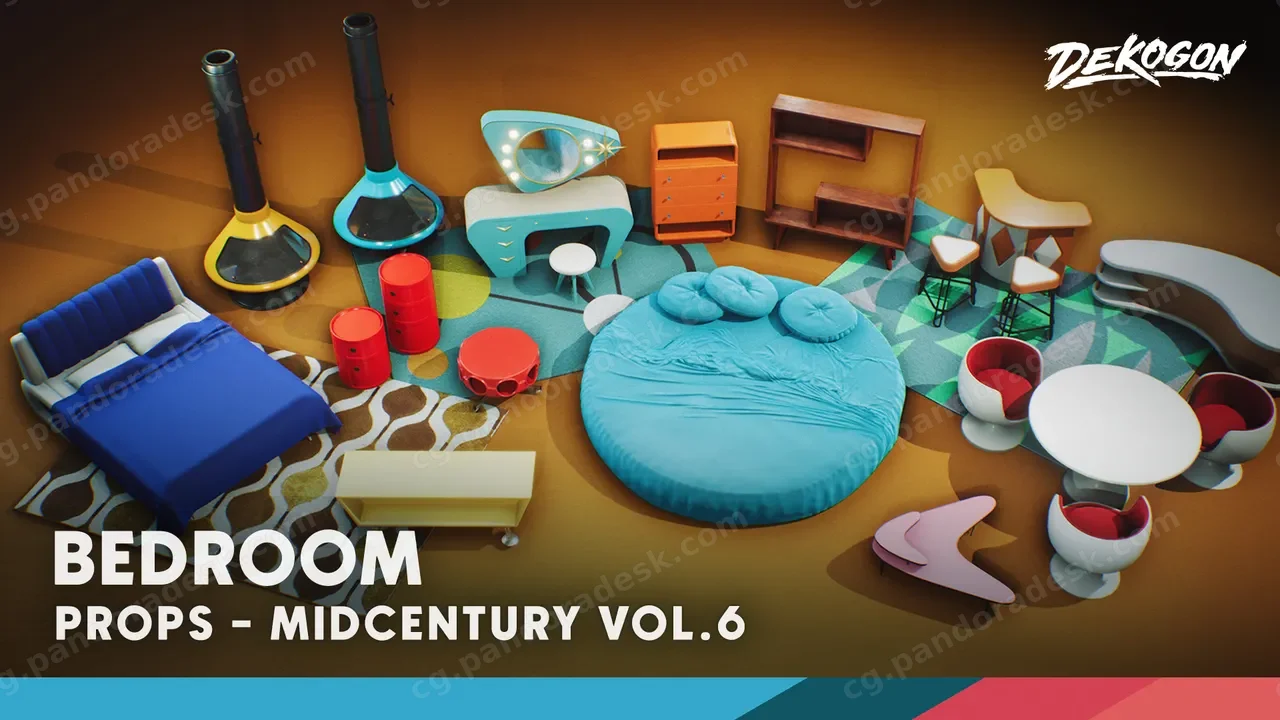 复古家具模型道具 - Retro Mid Century Mod Props VOL.6