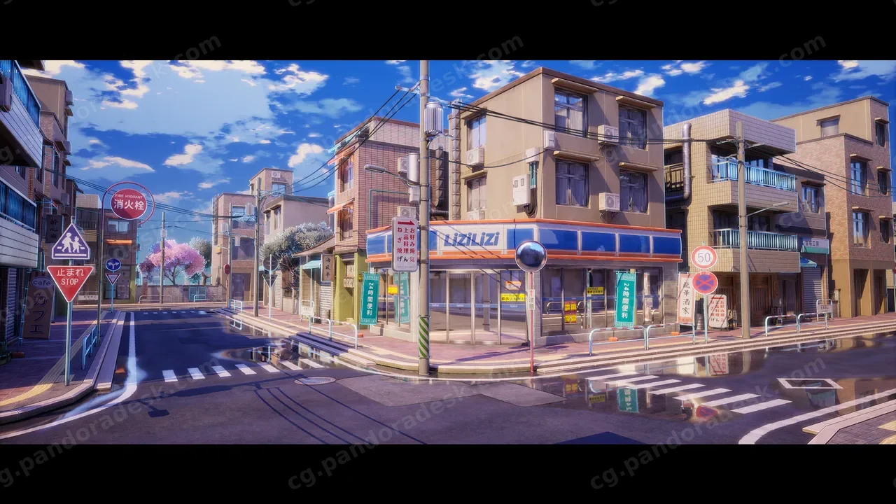 风格化卡通小镇街道场景-Cartoon Street