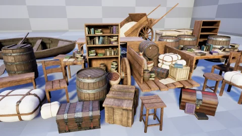 逼真的中世纪家具和道具包 - Realistic Medieval Forniture and Props Pack