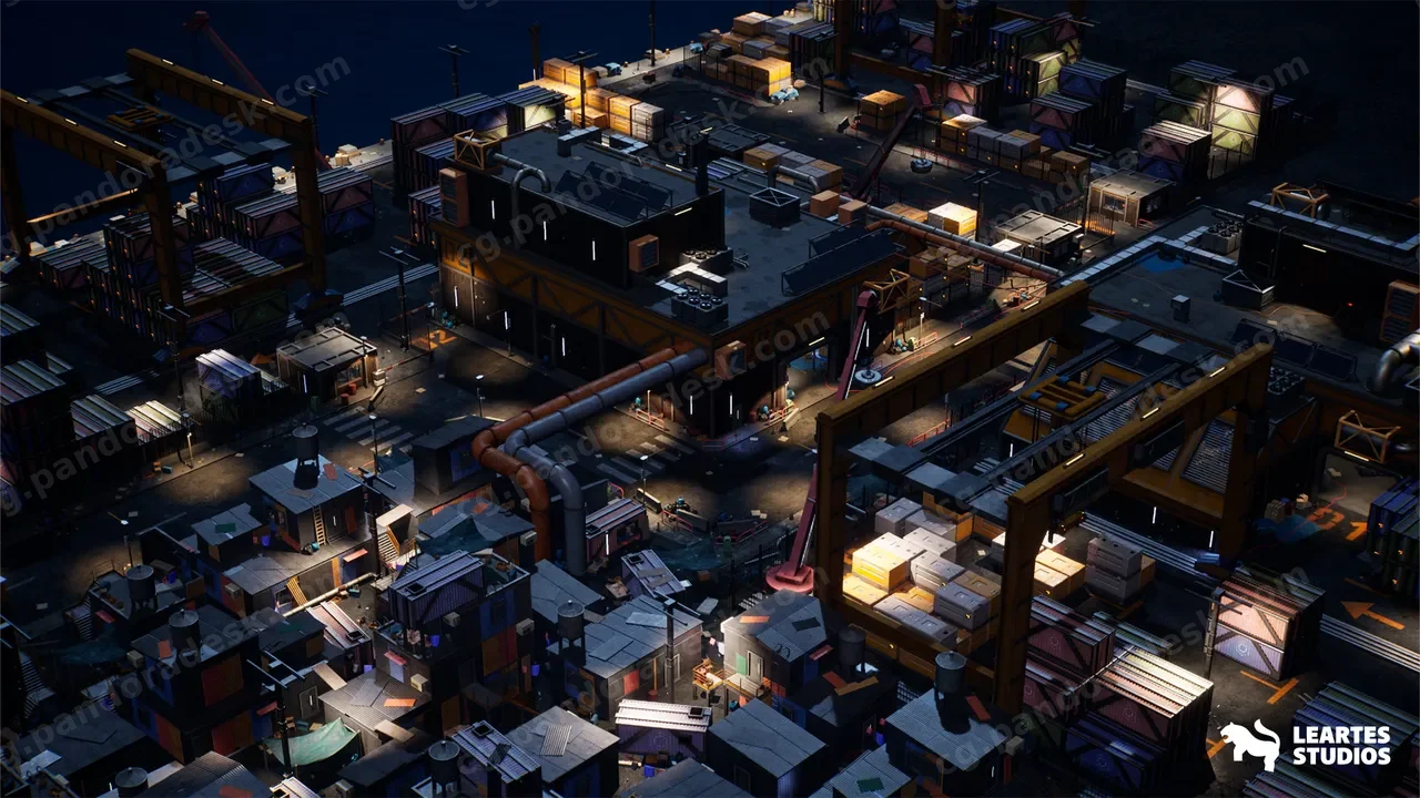 赛博朋克海岸港口城市场景 - Cyberpunk Port City Environment