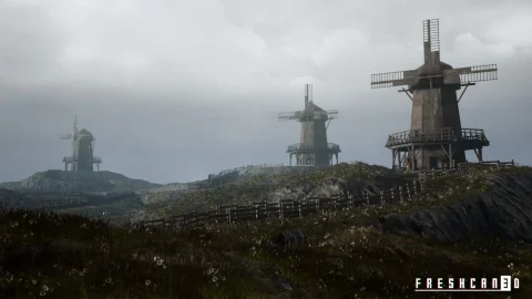 中世纪风车与内饰 - Medieval Windmill with interiors ( Medieval Rural Windmill, Medieval Landscape )