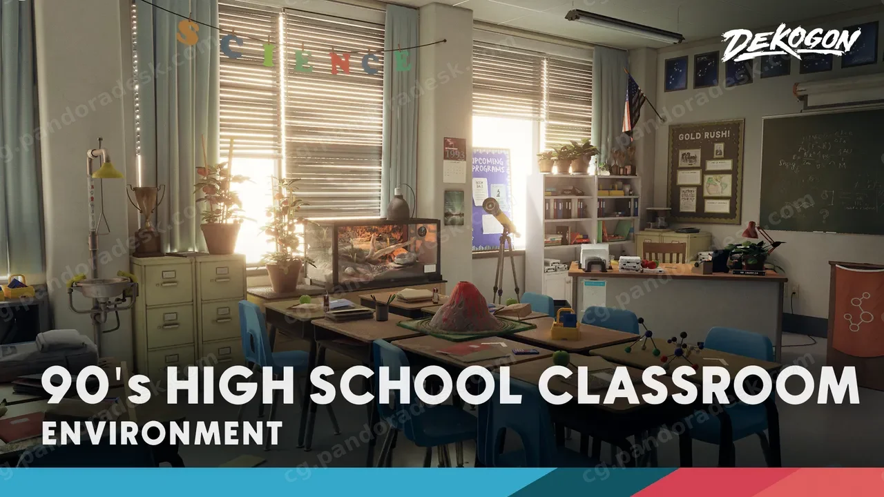 高中科学实验室教室-High school Science Lab Classroom - 90's themed (Day/Night Lighting)