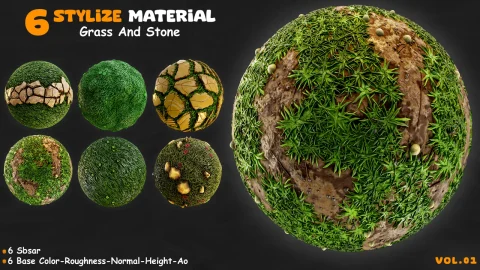 6个风格化草和石头 - 6 Stylize Material Grass And Stone