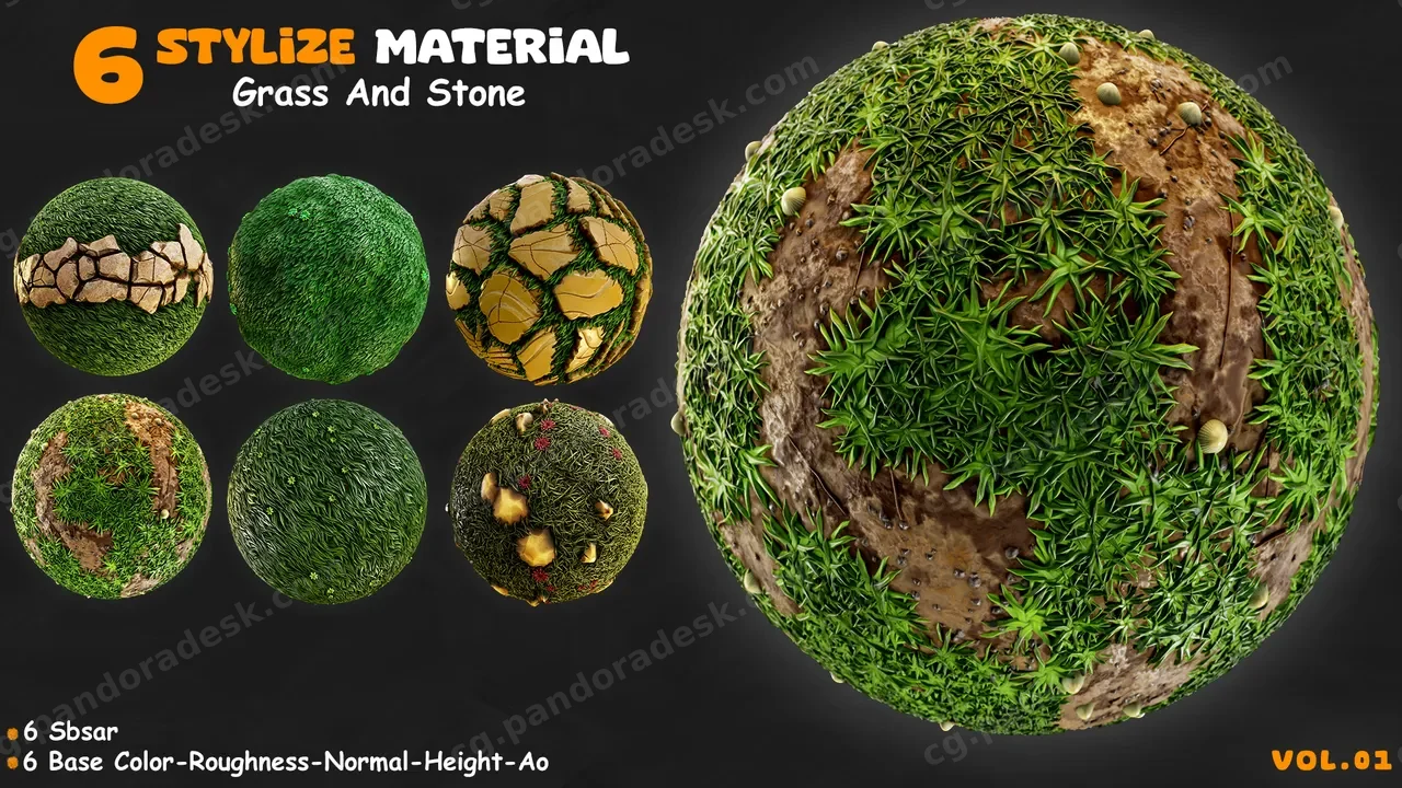 6个风格化草和石头 - 6 Stylize Material Grass And Stone