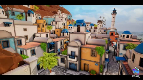 风格化卡通希腊岛屿场景 - Stylized Greek Island