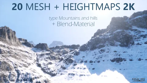 20个山脉丘陵高度图+自动混合材质 - 20 Nanite Mountains Mesh and Heightmaps + Auto blend material