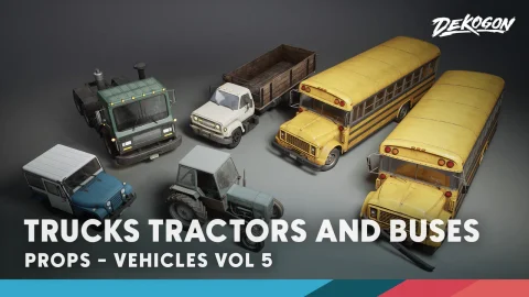 卡车，拖拉机，公共汽车 - Vehicles VOL.5 - Trucks, Tractors, Buses (Low Poly)