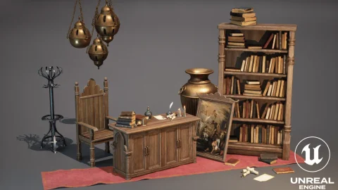 中世纪家具道具（哥特式道具、维多利亚时期道具、中世纪道具、家具）Medieval Furniture Props (Gothic Props, Victorian Props, Medieval, Furniture)