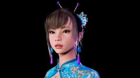 中国风古风旗袍美女少女角色人物骨骼绑-Amaya