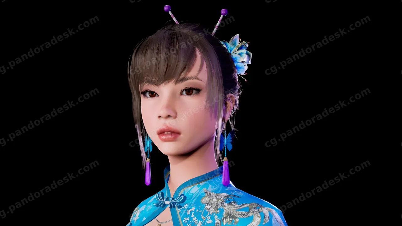中国风古风旗袍美女少女角色人物骨骼绑-Amaya