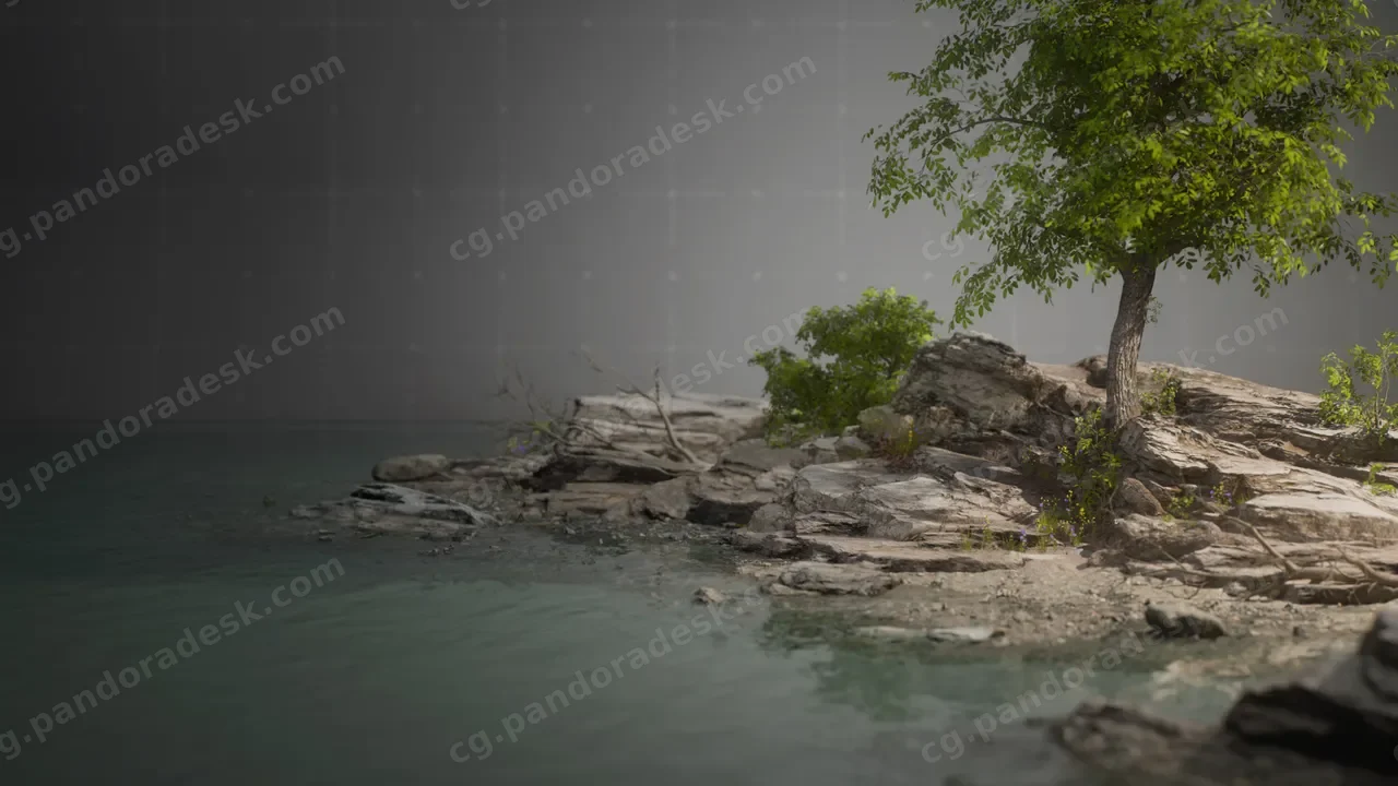 UE5虚幻5 Realistic RiverRock 超写实河边植被石头树木模型包